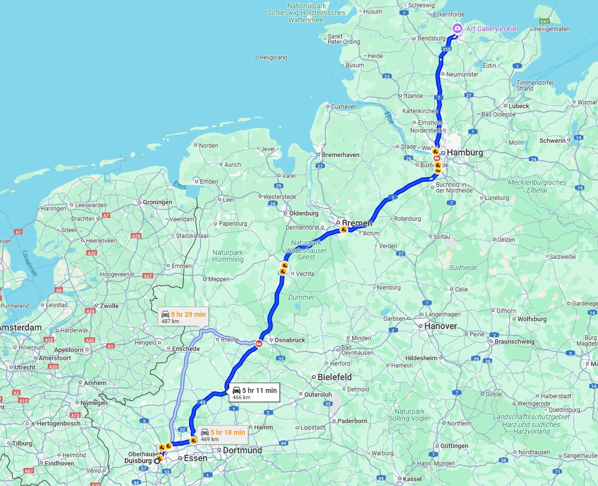 Anreise von Duisburg Zu Kiel Über via A1