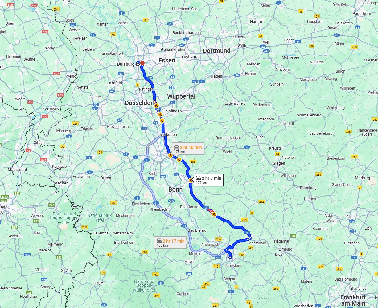 Anreise von Duisburg Zu Koblenz Über via A3