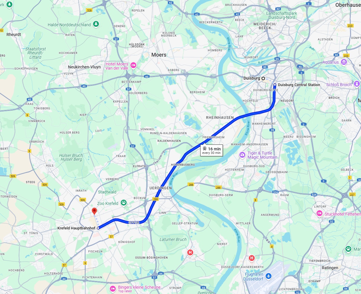 Anreise von Duisburg Zu Krefeld Über 