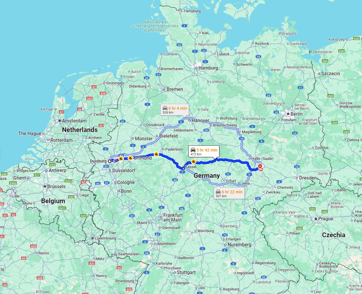 Anreise von Duisburg Zu Leipzig Über via A44 and A38