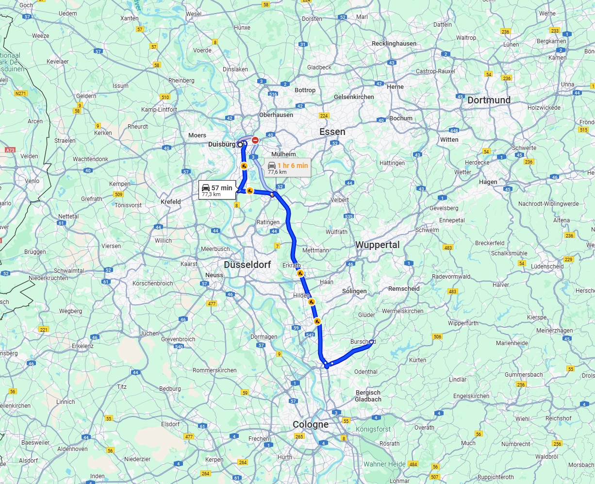 Anreise von Duisburg Zu Leverkusen Über via A3