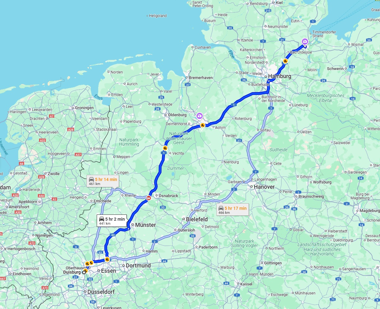 Anreise von Duisburg Zu Lübeck Über via A1