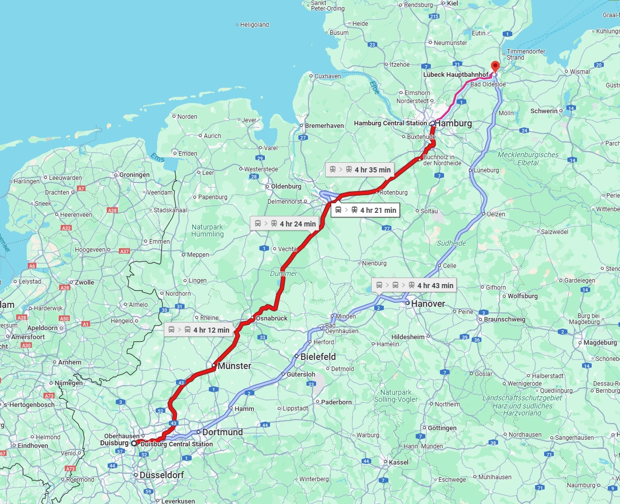 Anreise von Duisburg Zu Lübeck Über 