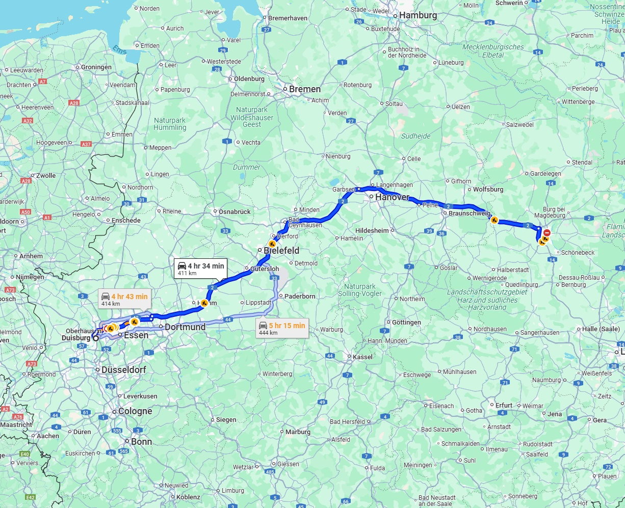 Anreise von Duisburg Zu Magdeburg Über via A2