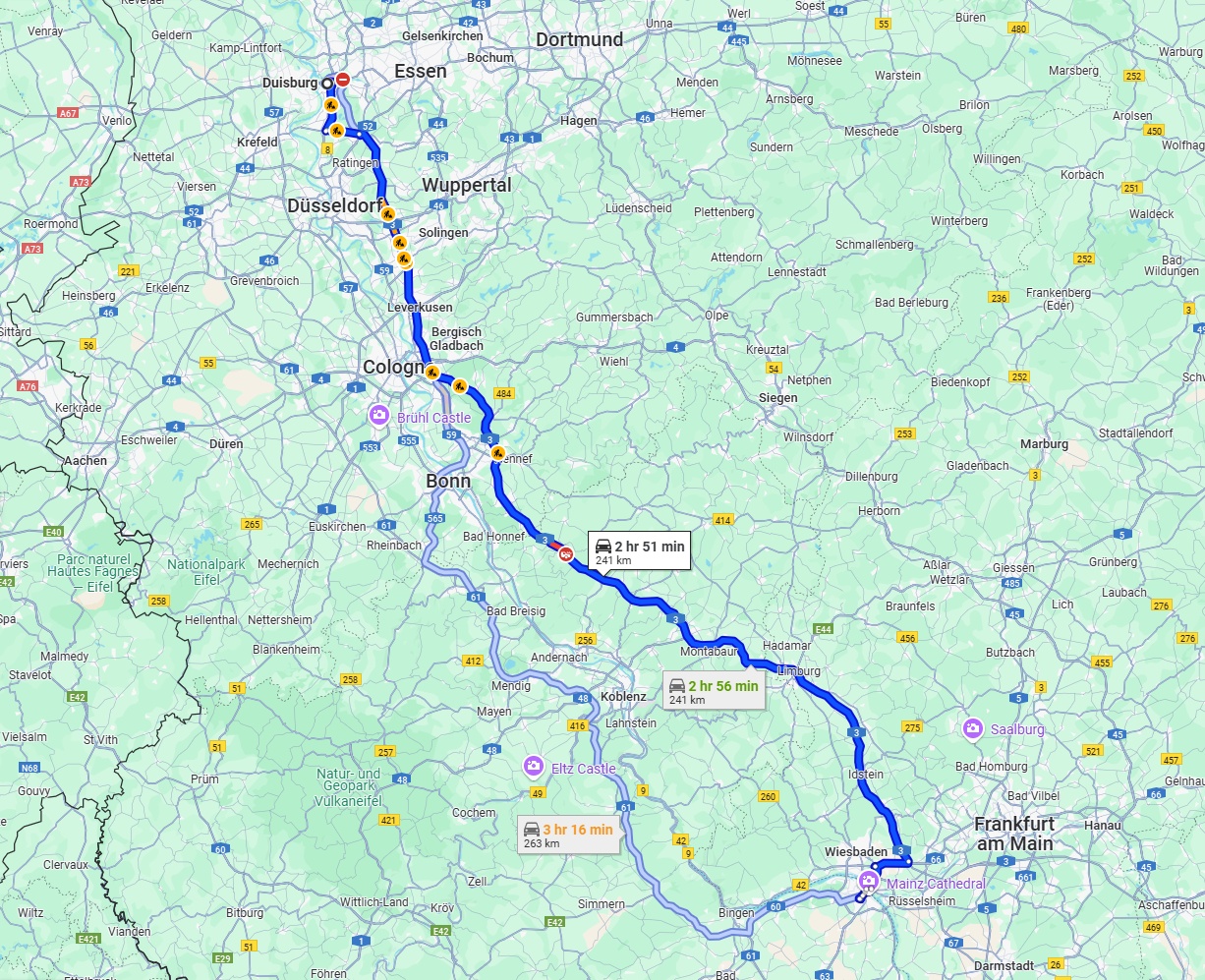 Anreise von Duisburg Zu Mainz Über via A3