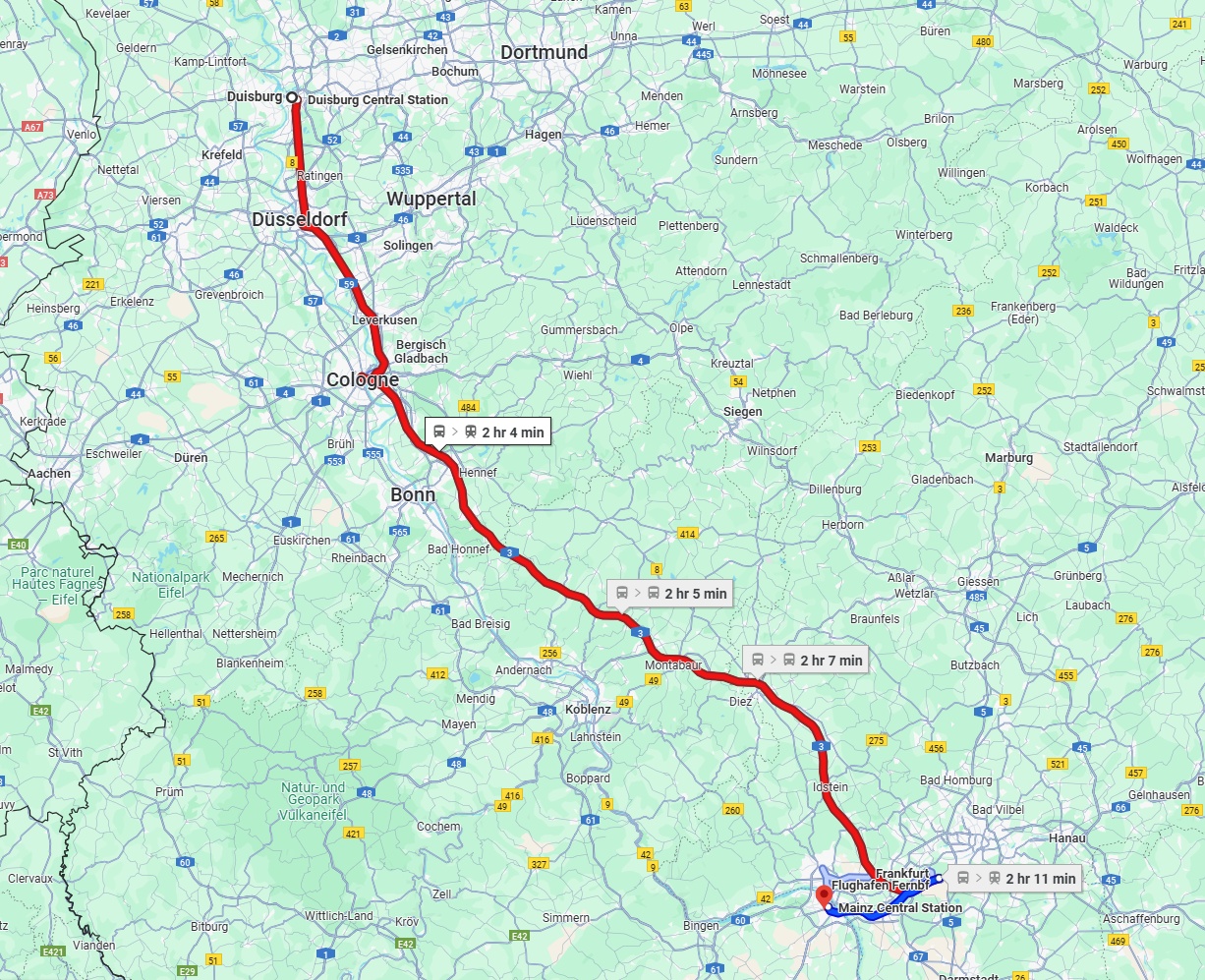 Anreise von Duisburg Zu Mainz Über 