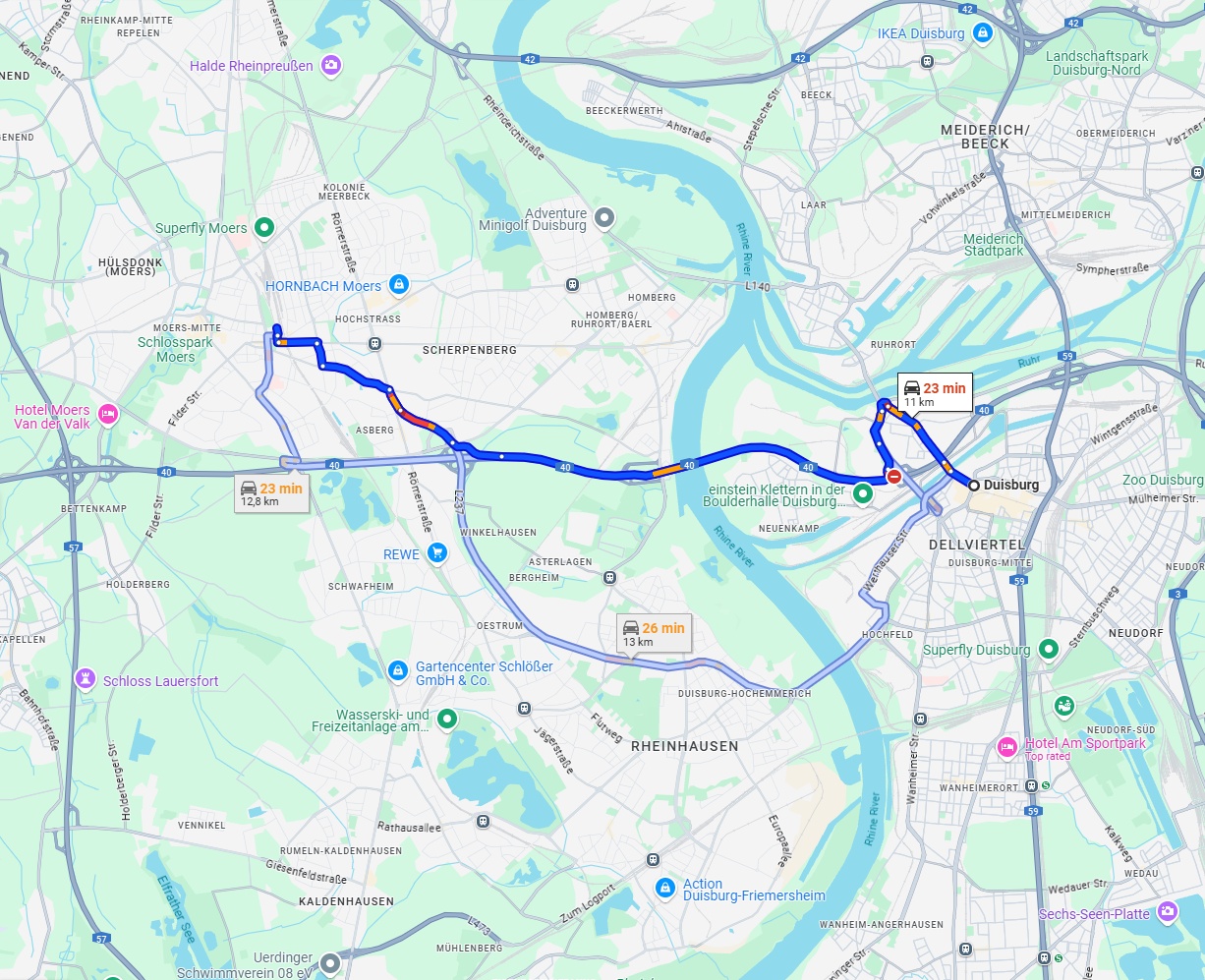 Anreise von Duisburg Zu Moers Über via A40