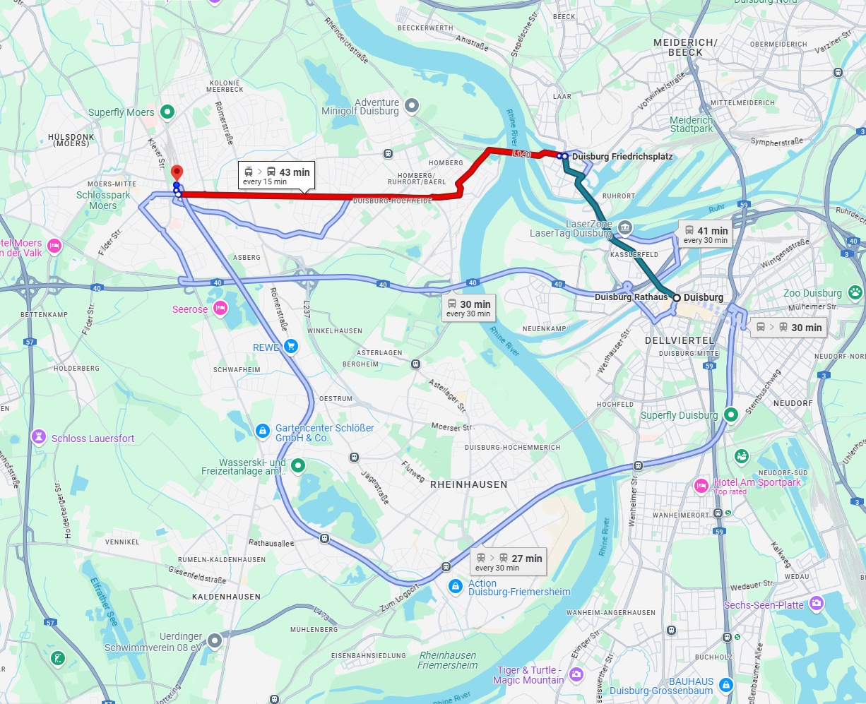 Anreise von Duisburg Zu Moers Über 