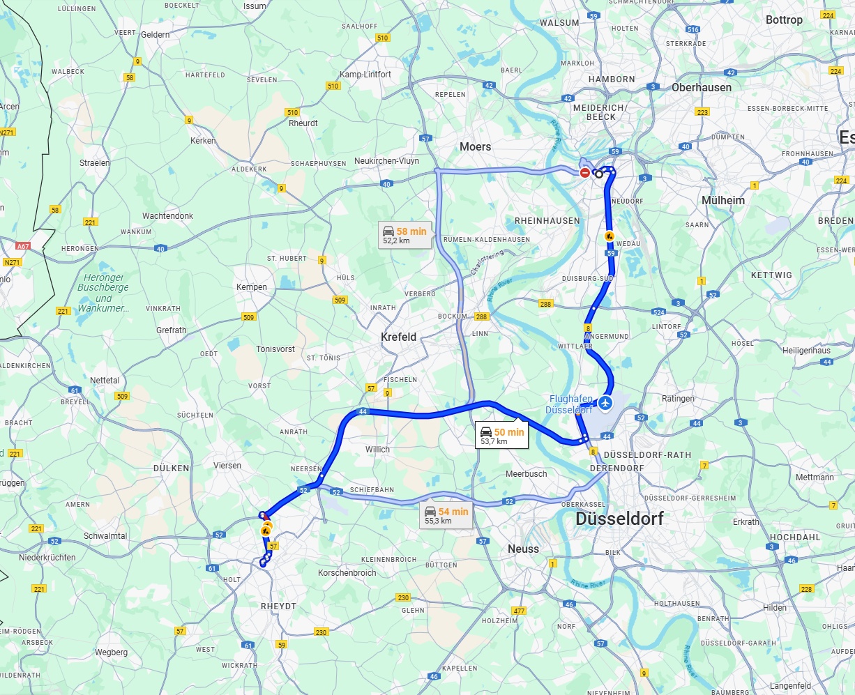 Anreise von Duisburg Zu Mönchengladbach Über via A44