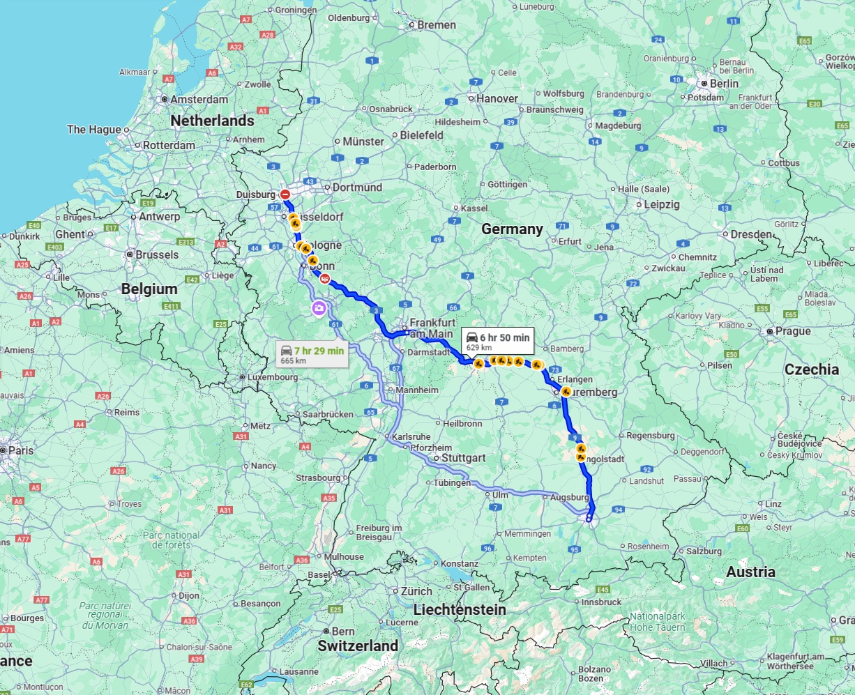 Anreise von Duisburg Zu München Über via A3