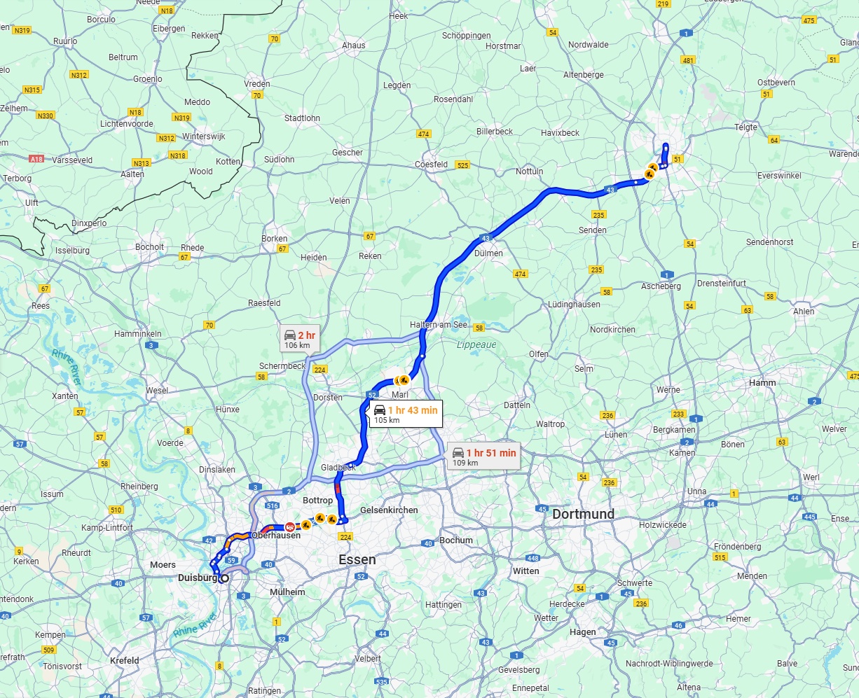 Anreise von Duisburg Zu Münster Über via A43