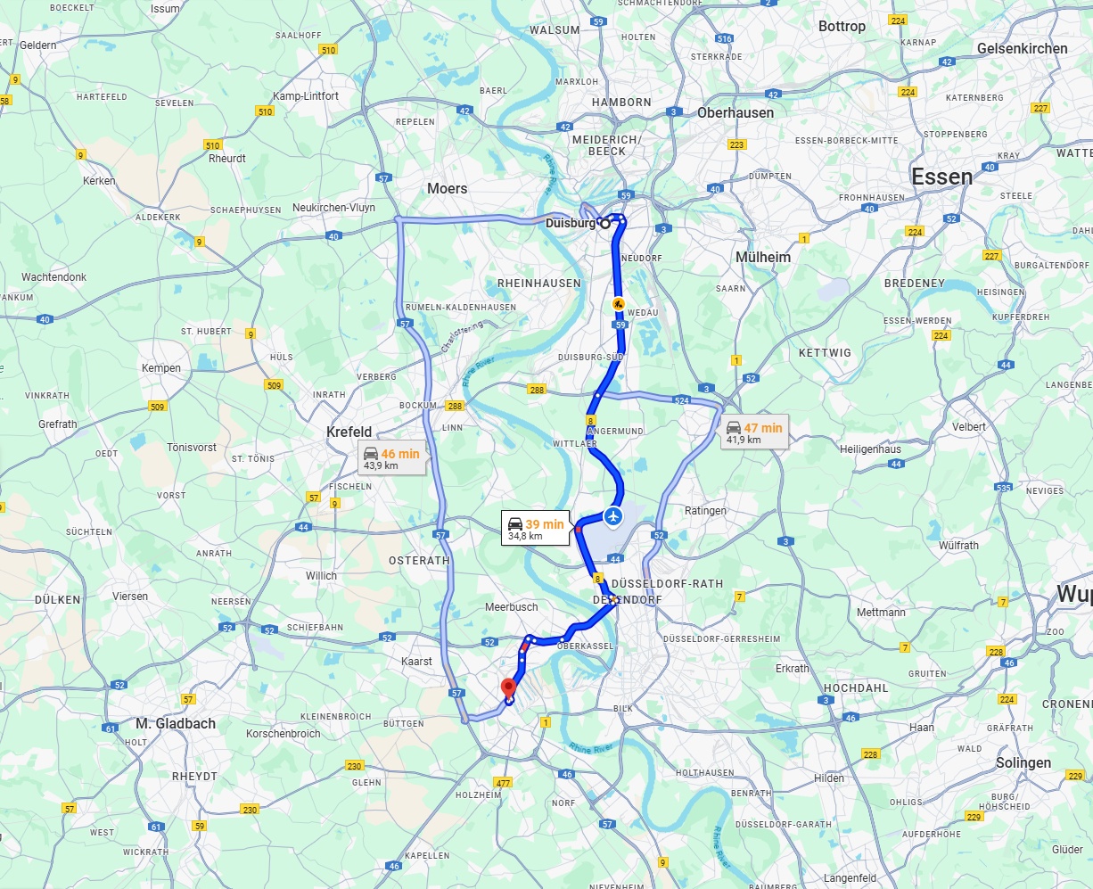 Anreise von Duisburg Zu Neuss Über via A59 and B8