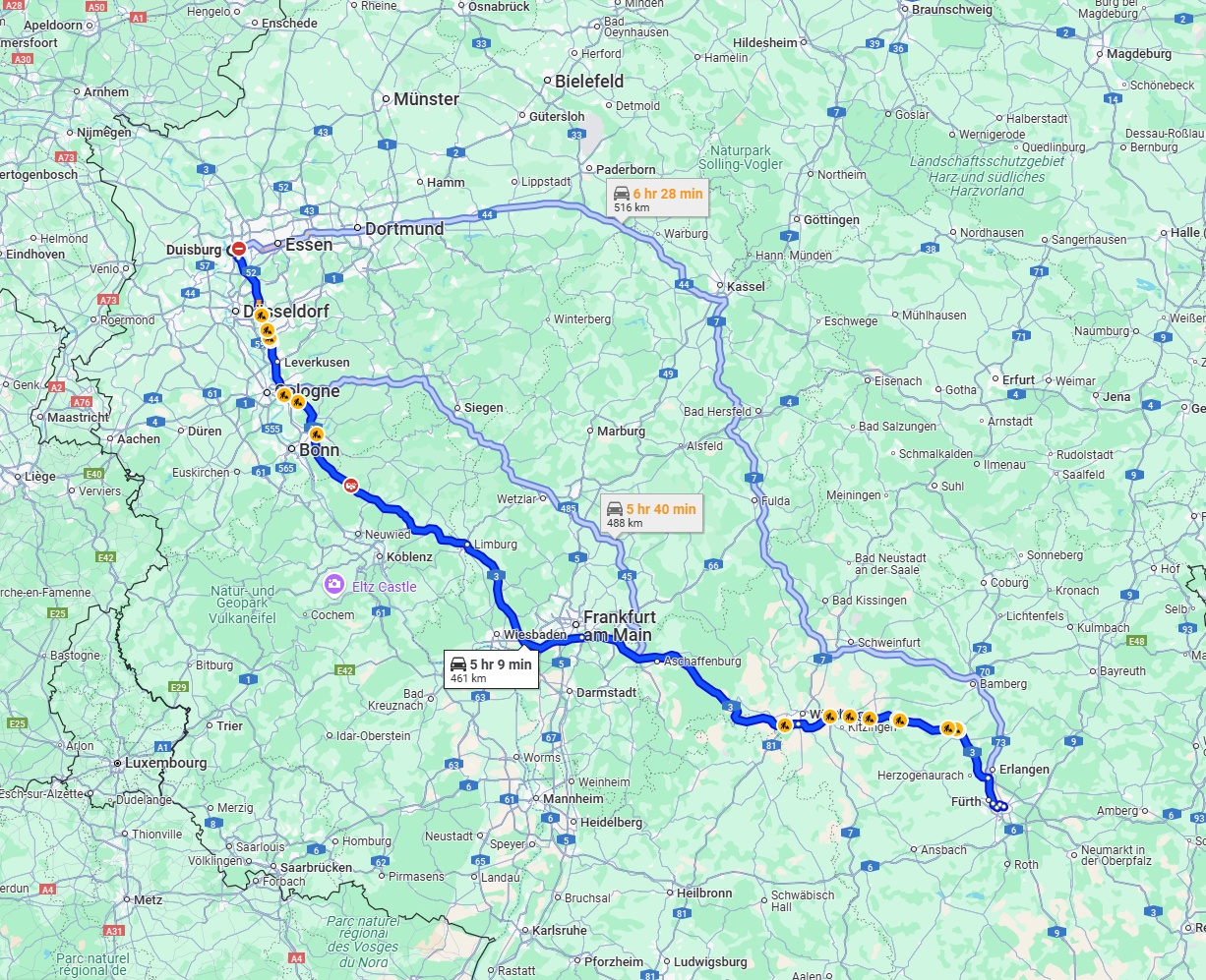 Anreise von Duisburg Zu Nürnberg Über via A3
