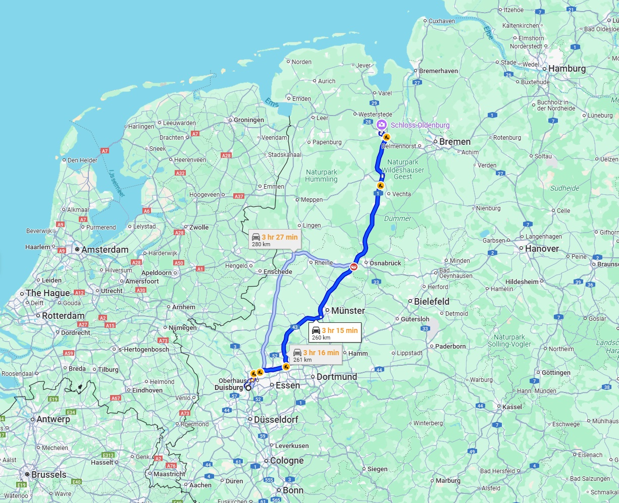 Anreise von Duisburg Zu Oldenburg Über via A1