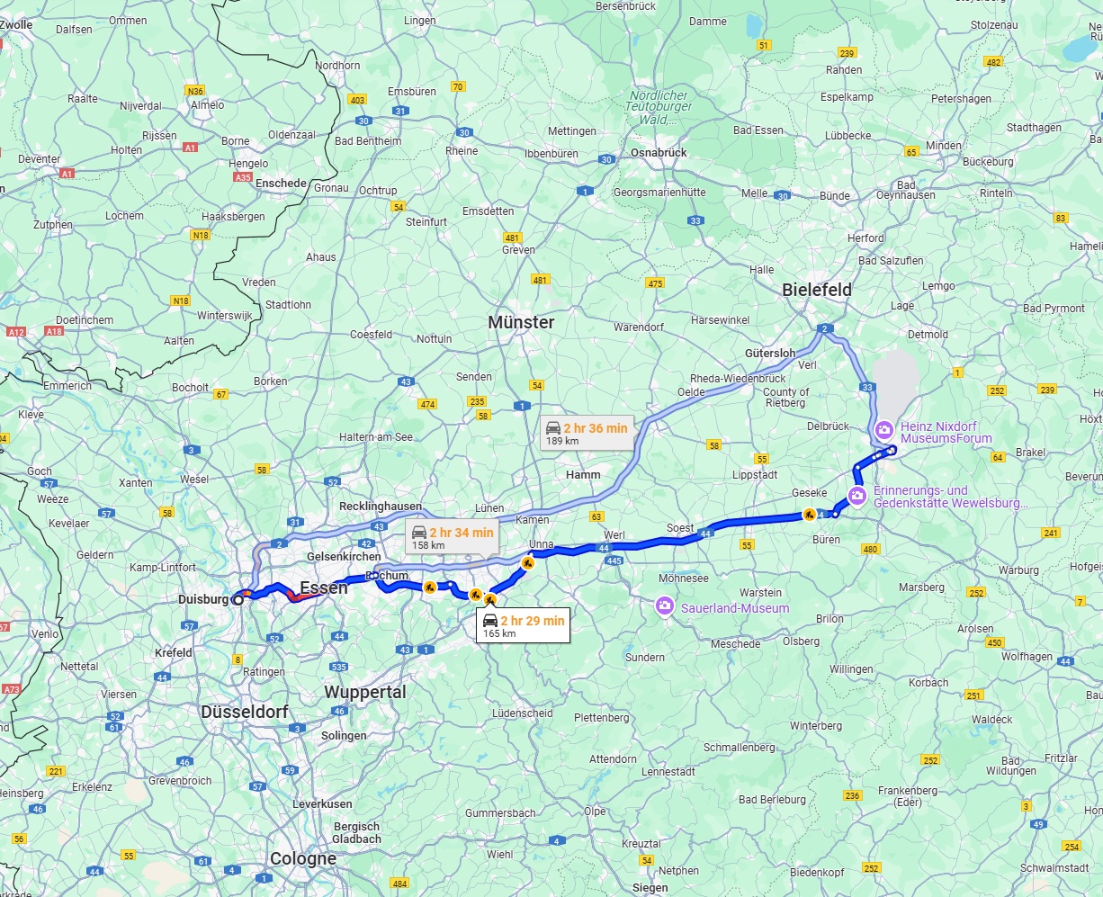 Anreise von Duisburg Zu Paderborn Über via A44
