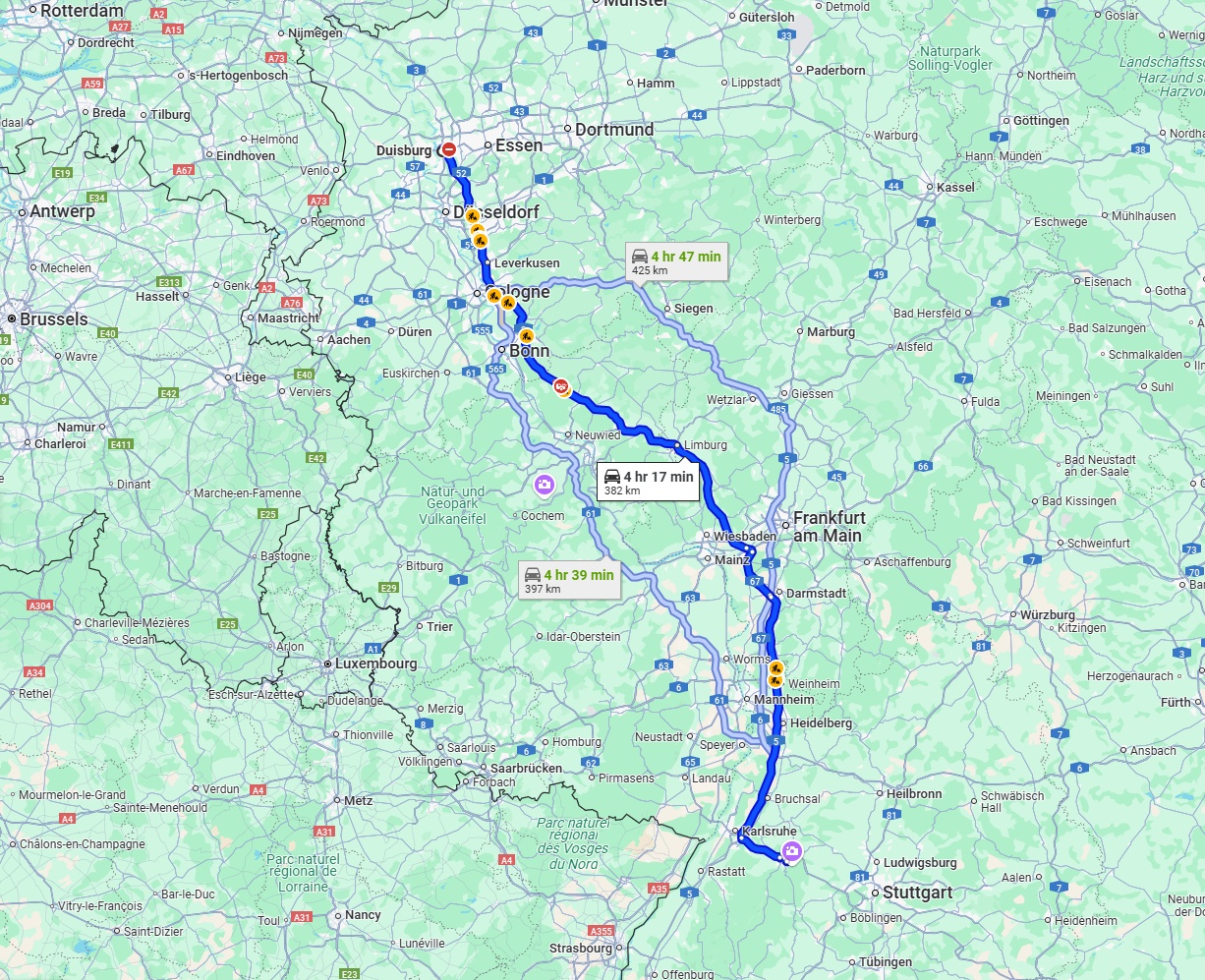 Anreise von Duisburg Zu Pforzheim Über via A3 and A5