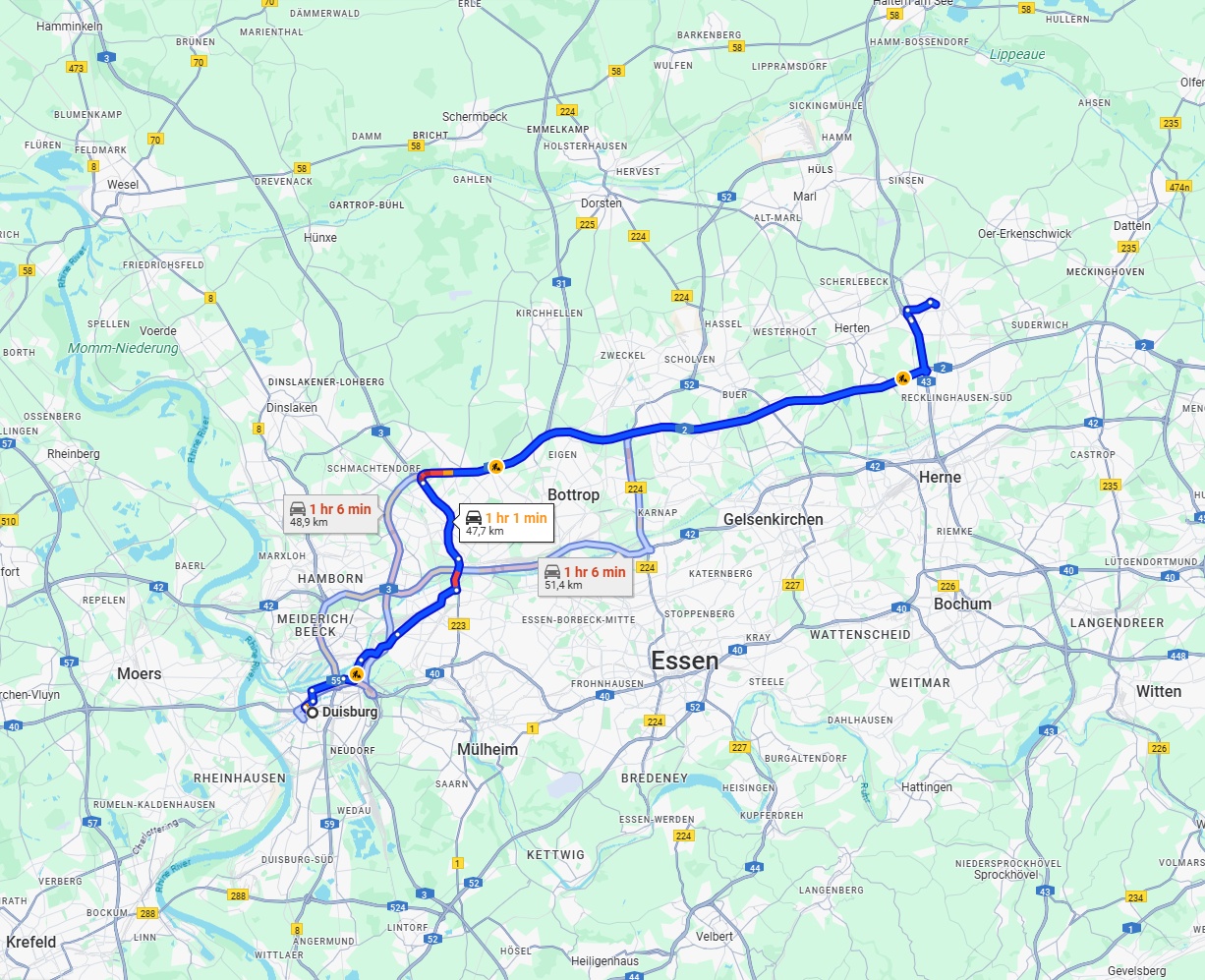 Anreise von Duisburg Zu Recklinghausen Über via A2