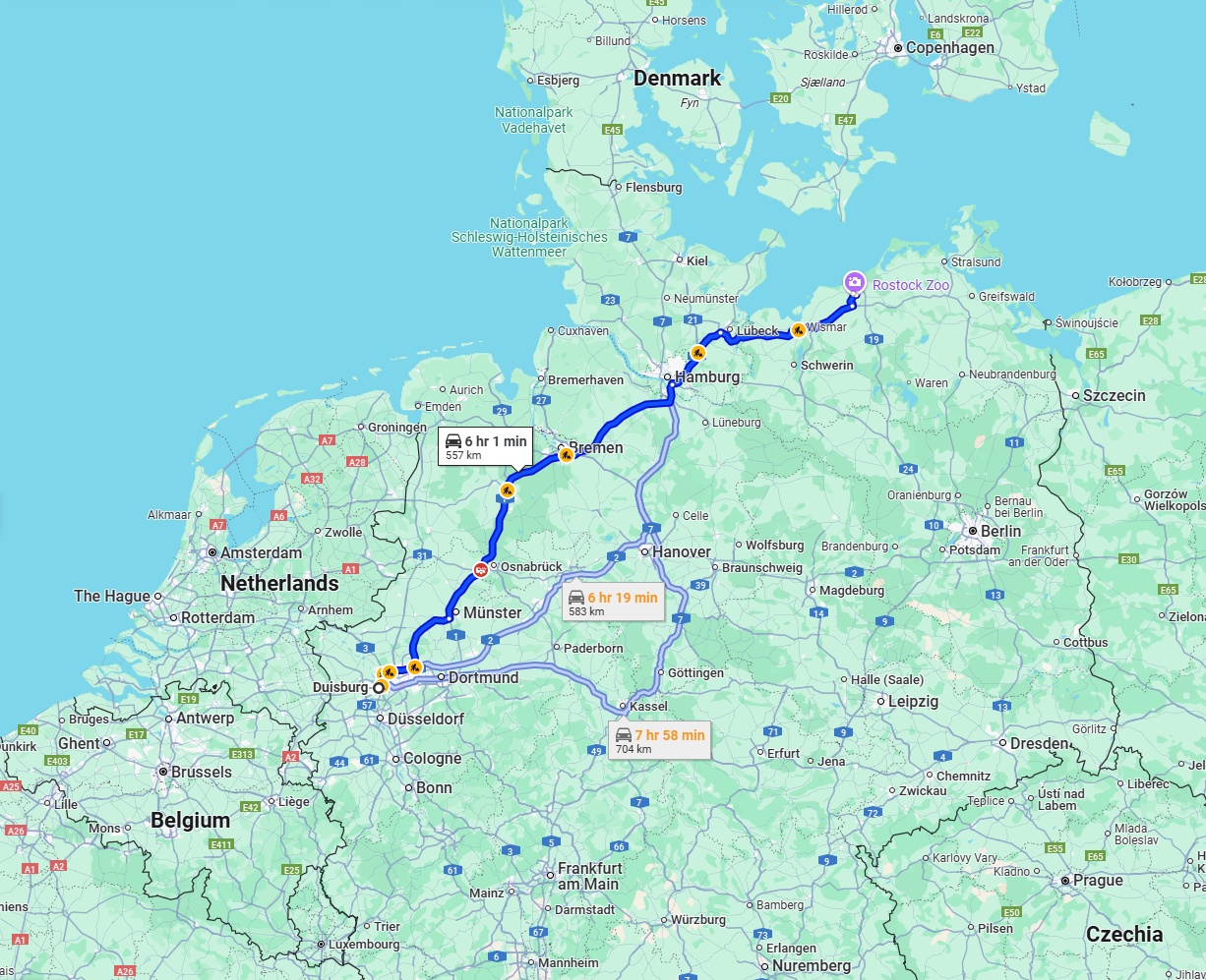 Anreise von Duisburg Zu Rostock Über via A1