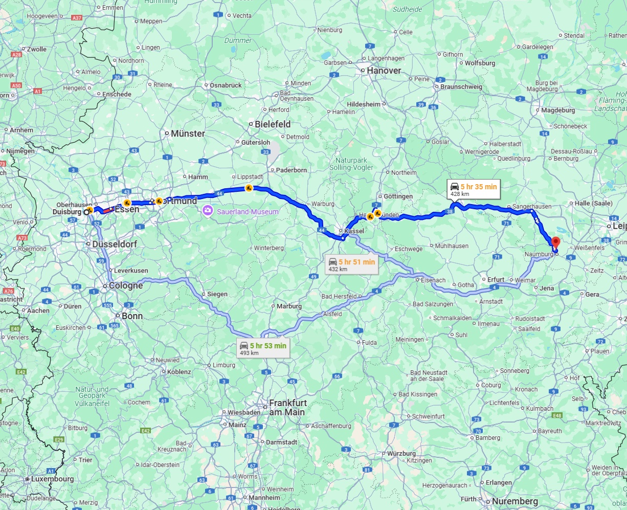 Anreise von Duisburg Zu Saale Über via A44 and A38