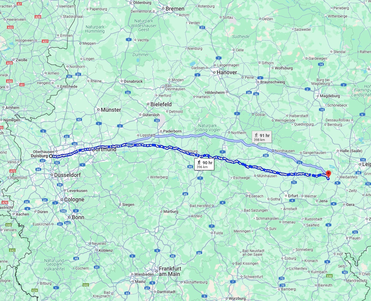 Anreise von Duisburg Zu Saale Über 