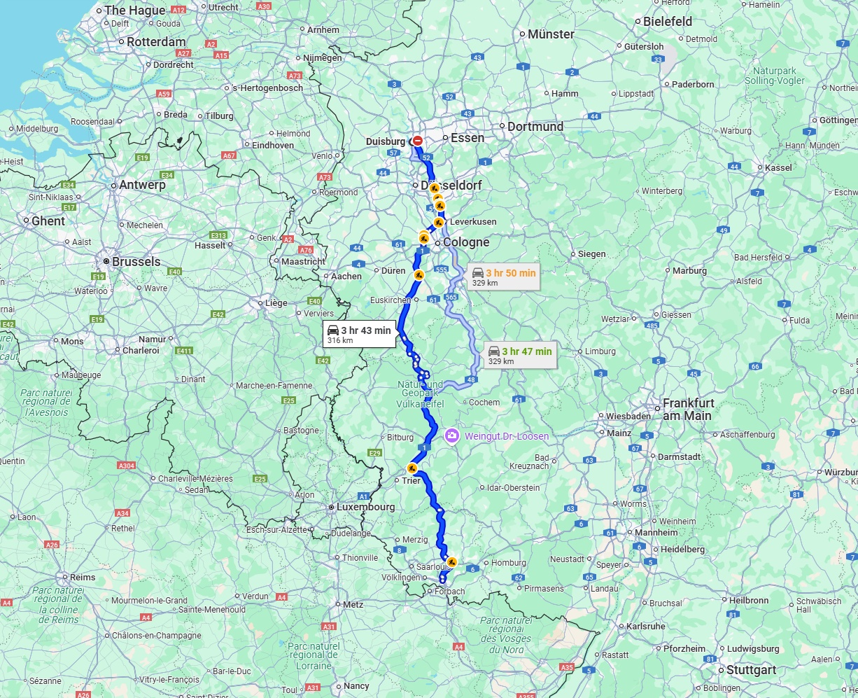 Anreise von Duisburg Zu Saarbrücken Über via A1