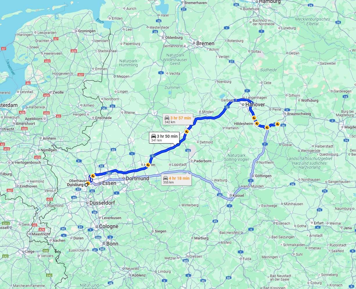 Anreise von Duisburg Zu Salzgitter Über via A2