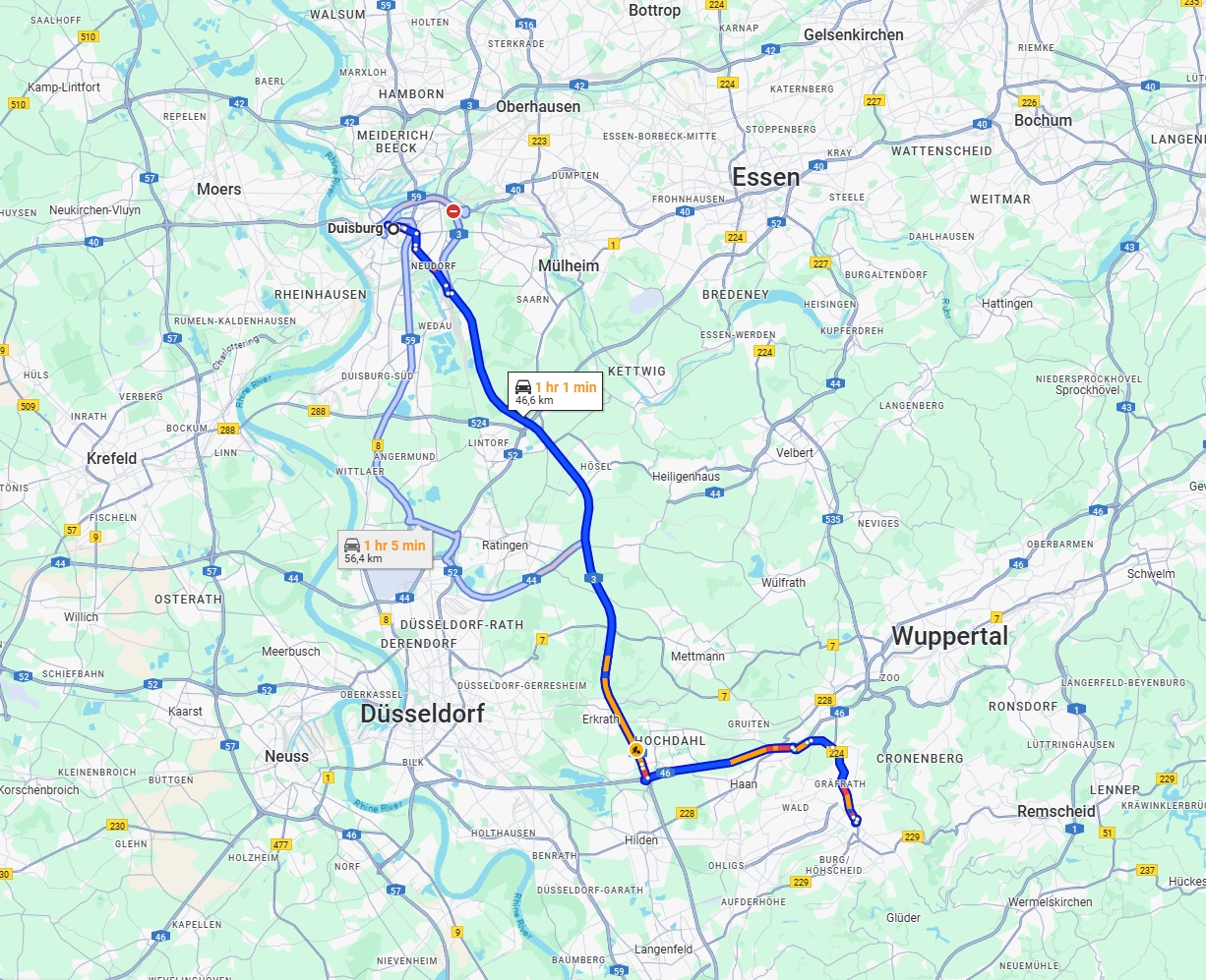 Anreise von Duisburg Zu Solingen Über via A3