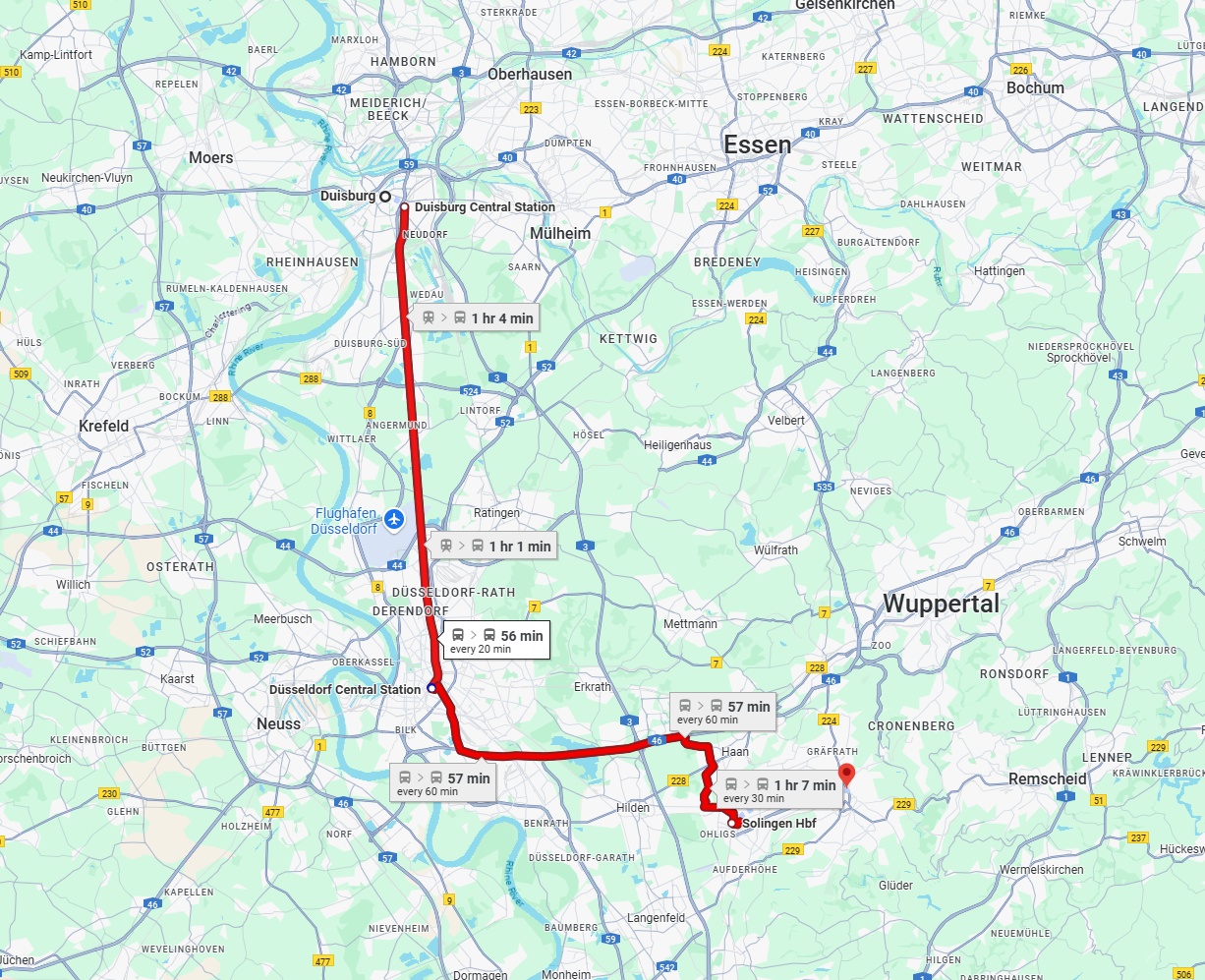 Anreise von Duisburg Zu Solingen Über 