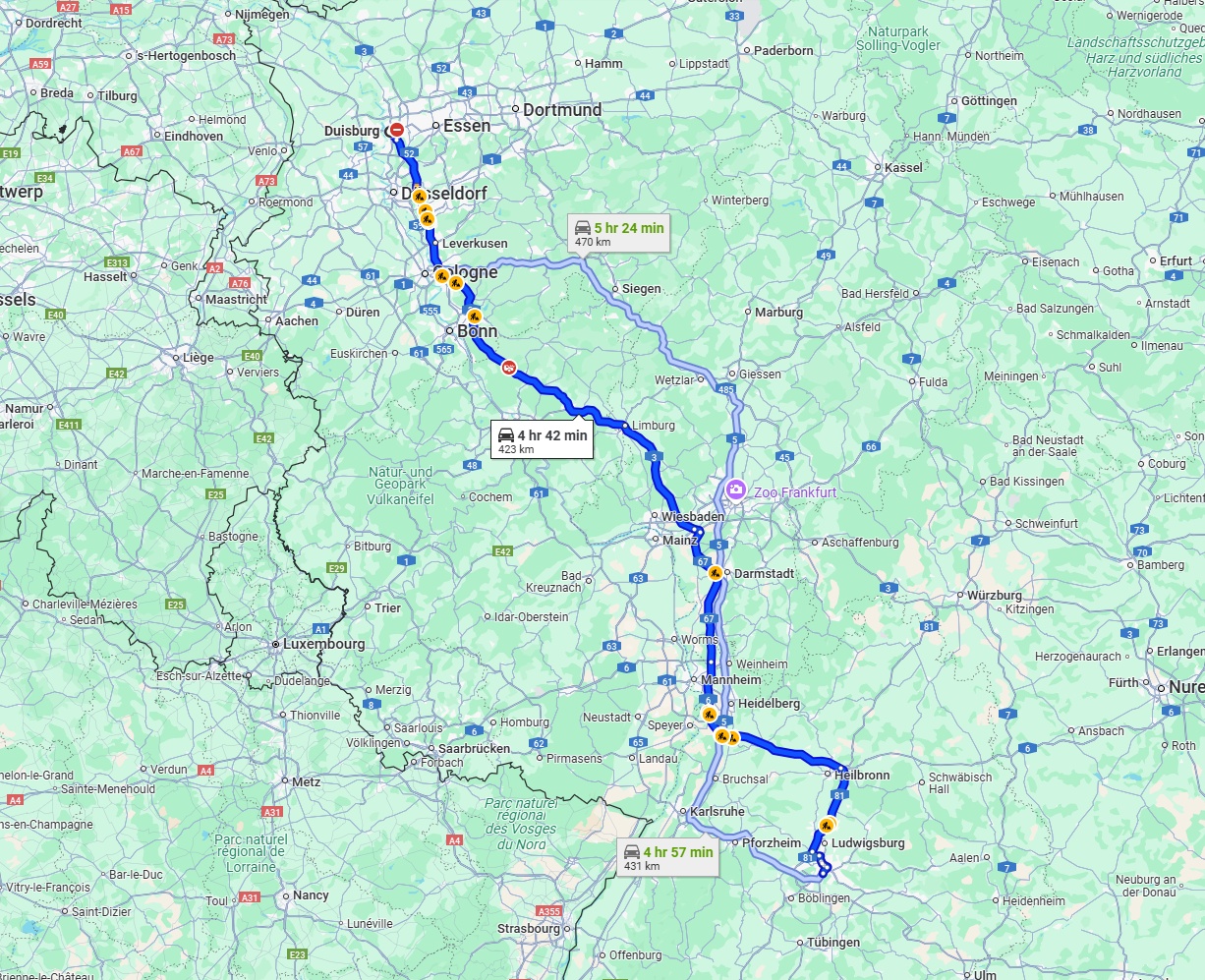 Anreise von Duisburg Zu Stuttgart Über via A3
