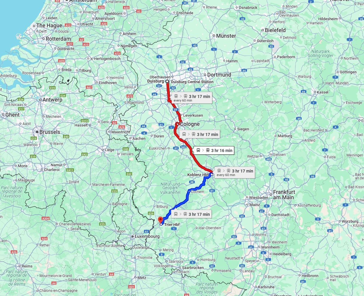 Anreise von Duisburg Zu Trier Über 