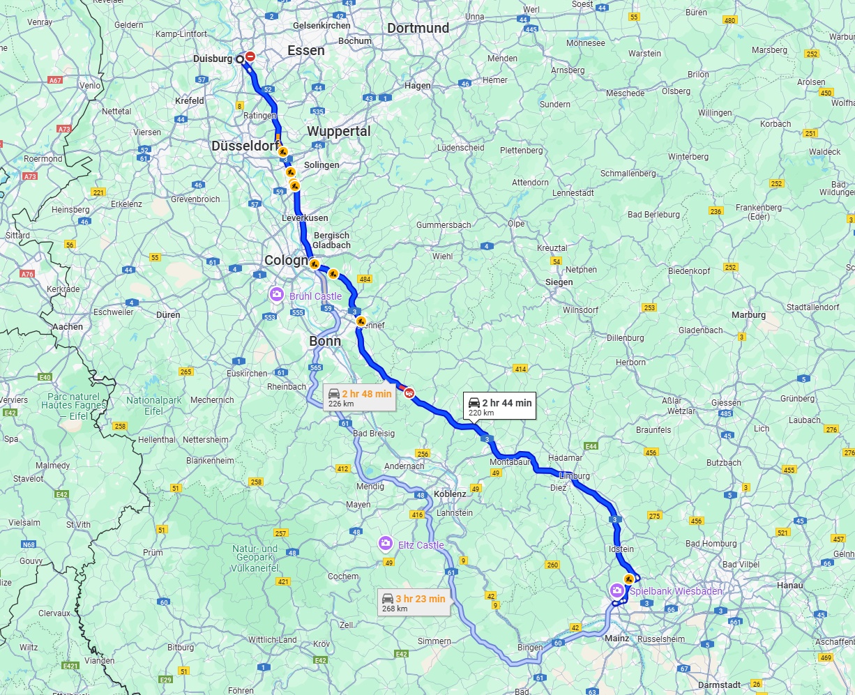 Anreise von Duisburg Zu Wiesbaden Über via A3