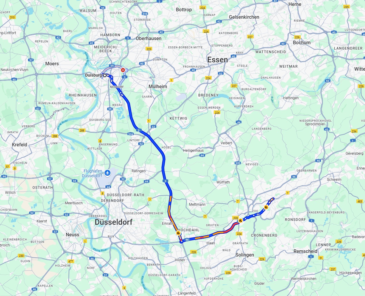 Anreise von Duisburg Zu Wuppertal Über via A3