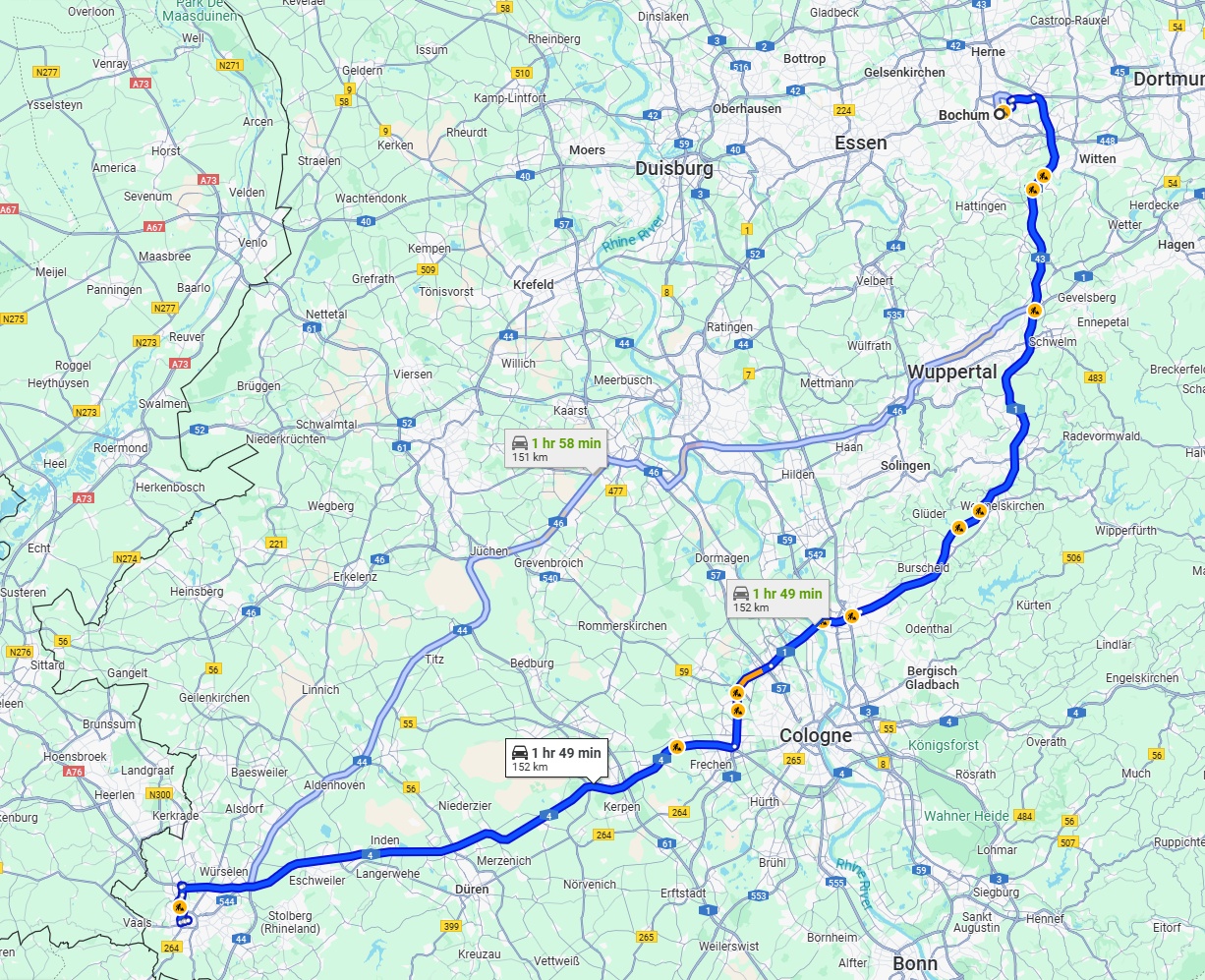 Anreise von Bochum Zu Aachen Über via A1 and A4