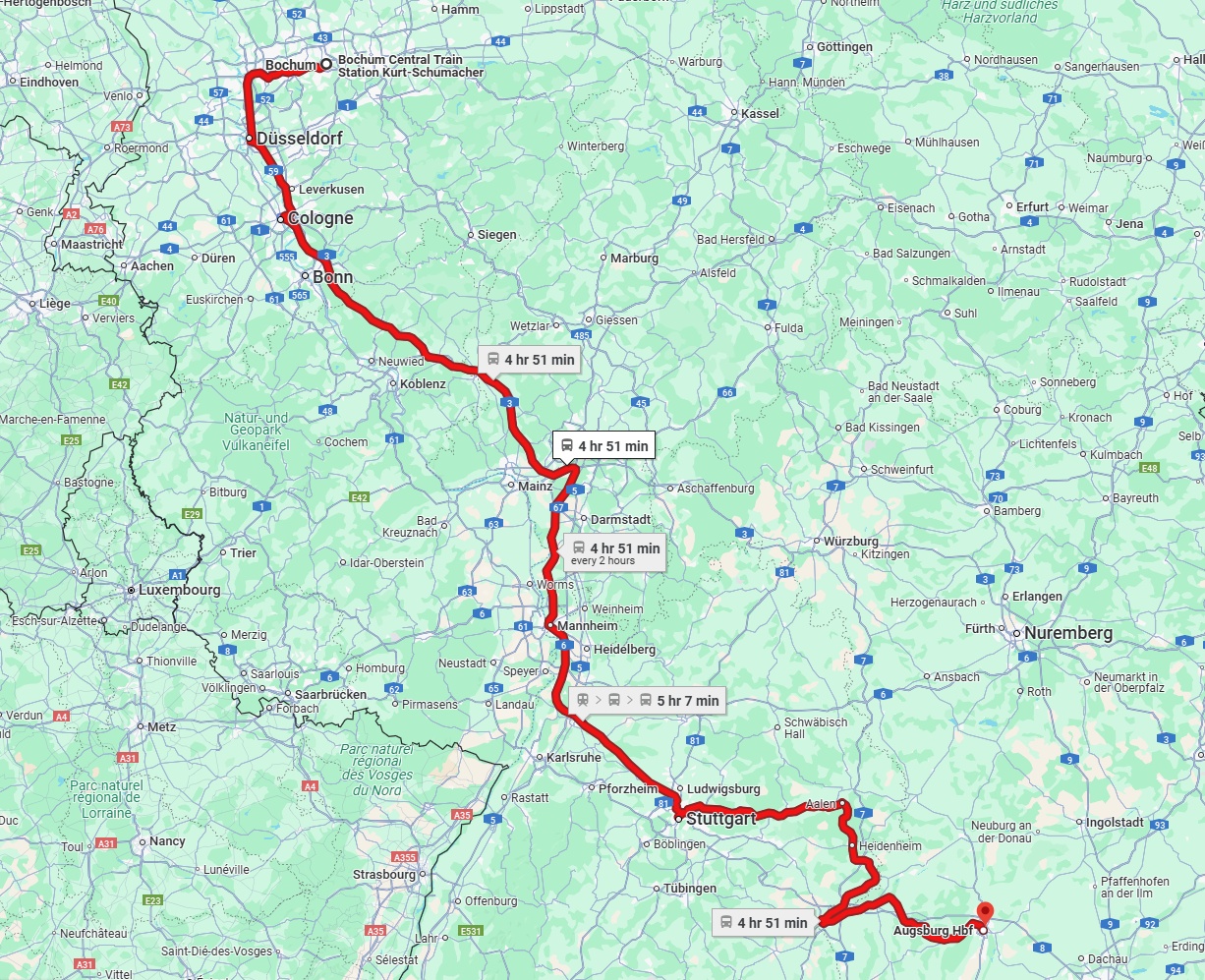 Anreise von Bochum Zu Augsburg Über 