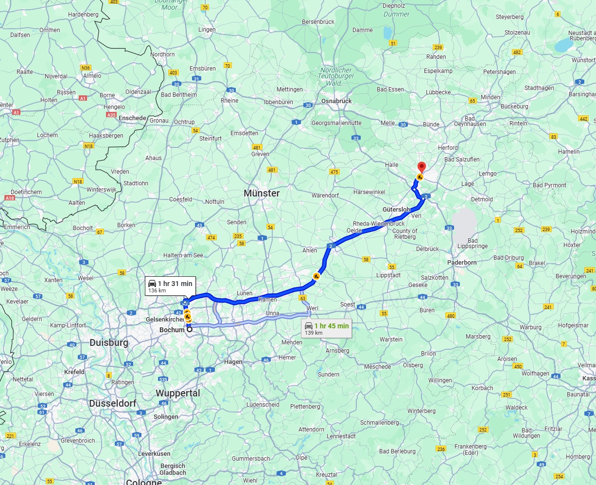 Anreise von Bochum Zu Bielefeld Über via A2