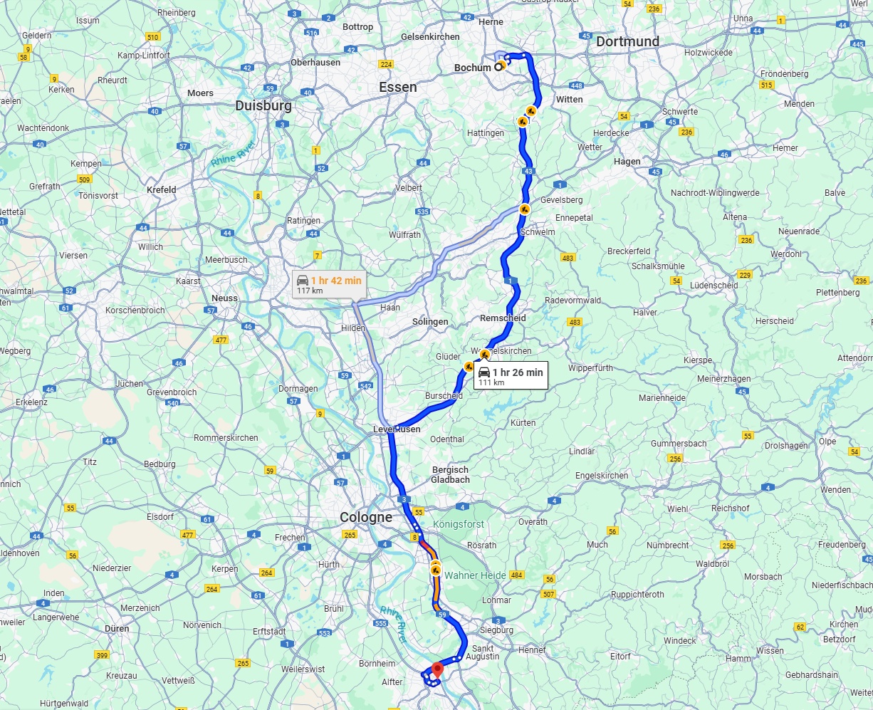 Anreise von Bochum Zu Bonn Über via A1