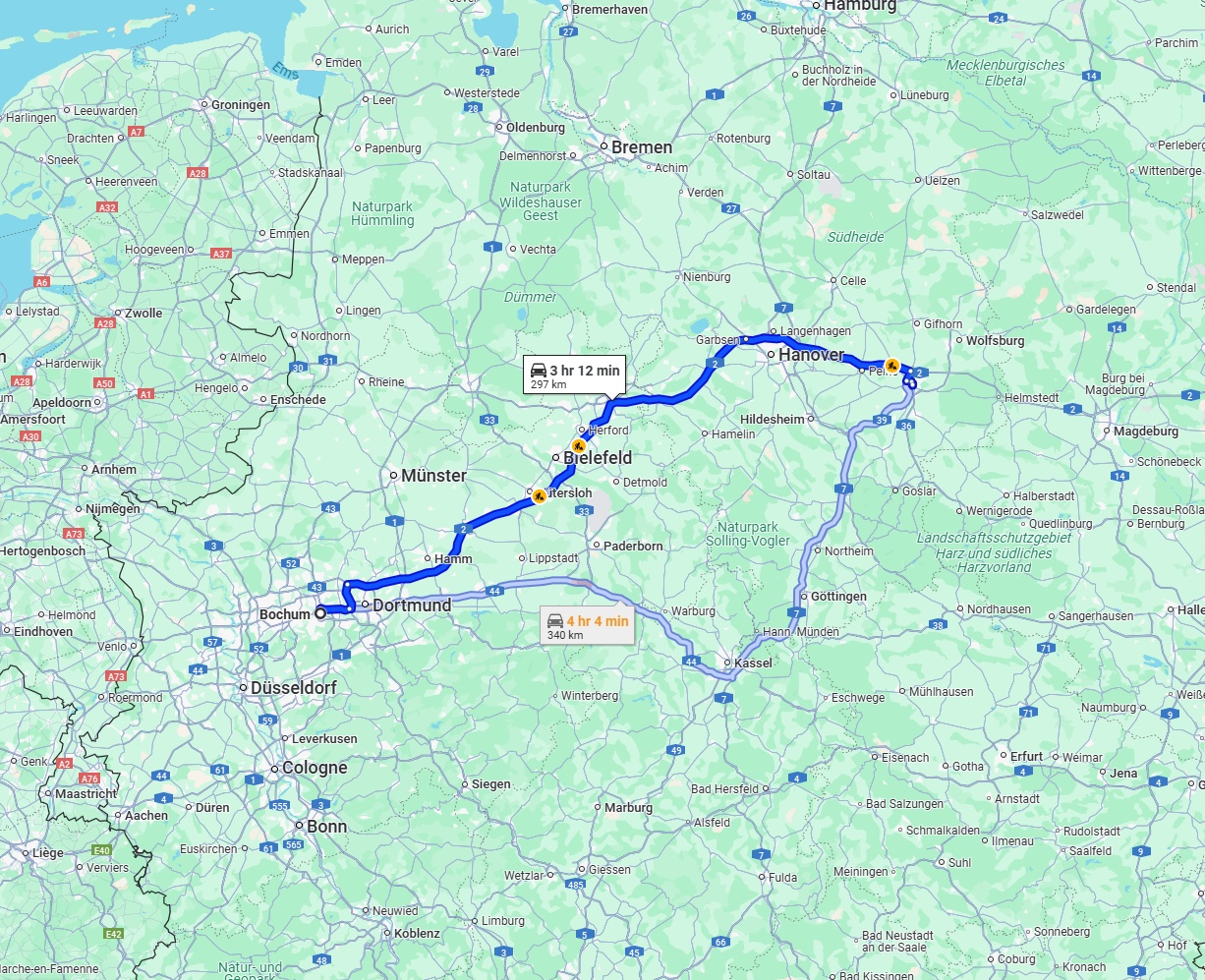 Anreise von Bochum Zu Braunschweig Über via A2