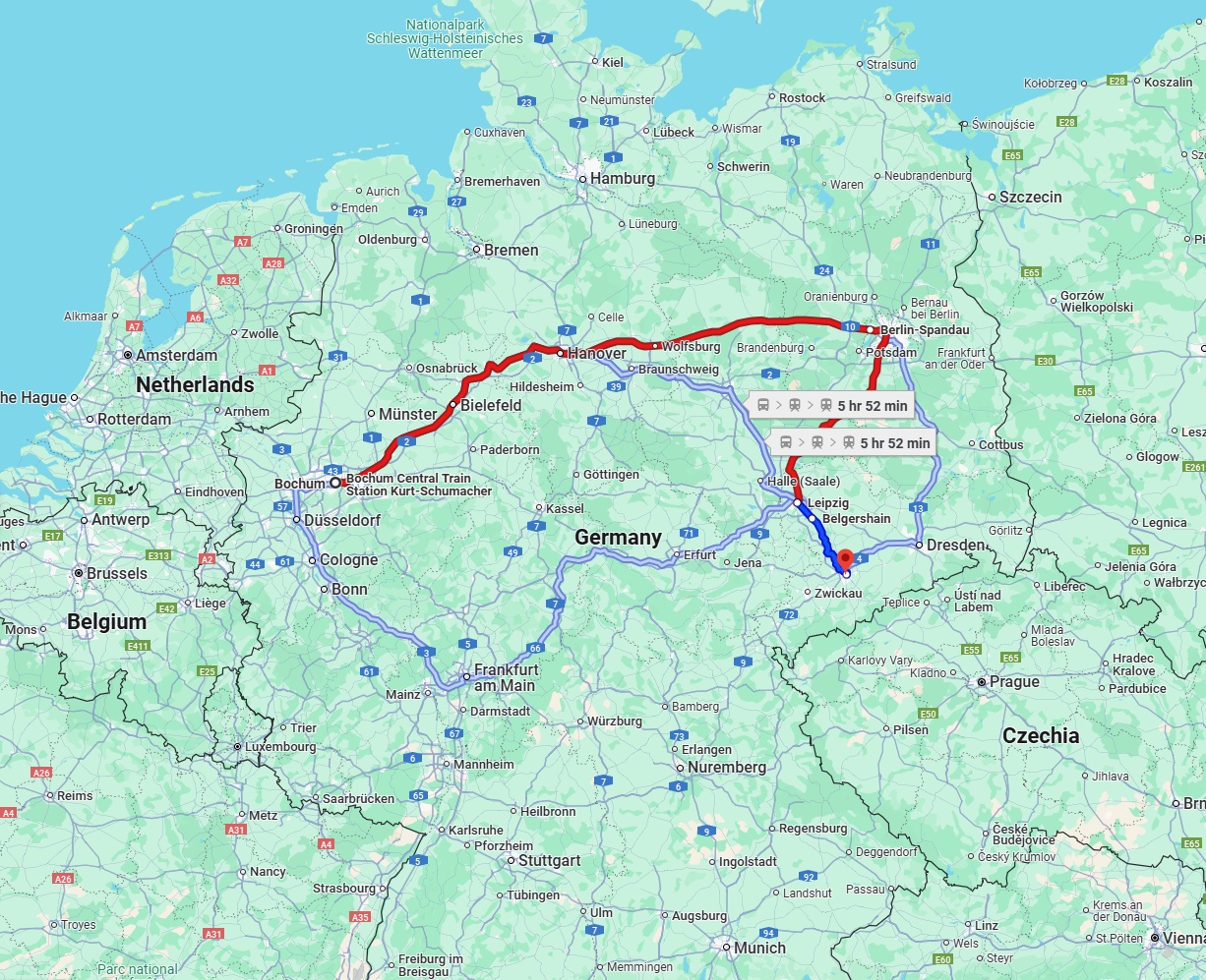 Anreise von Bochum Zu Chemnitz Über 