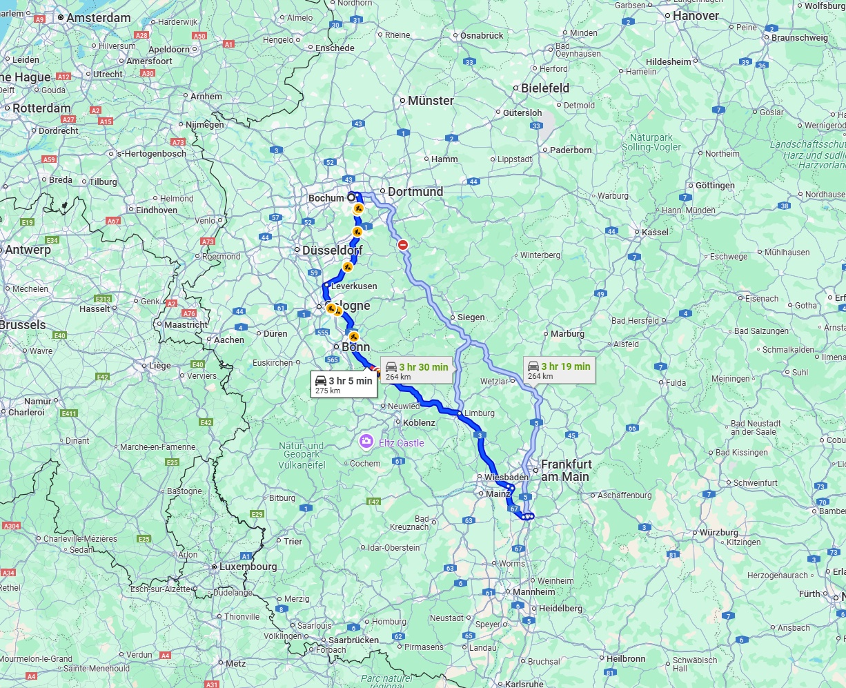 Anreise von Bochum Zu Darmstadt Über via A3