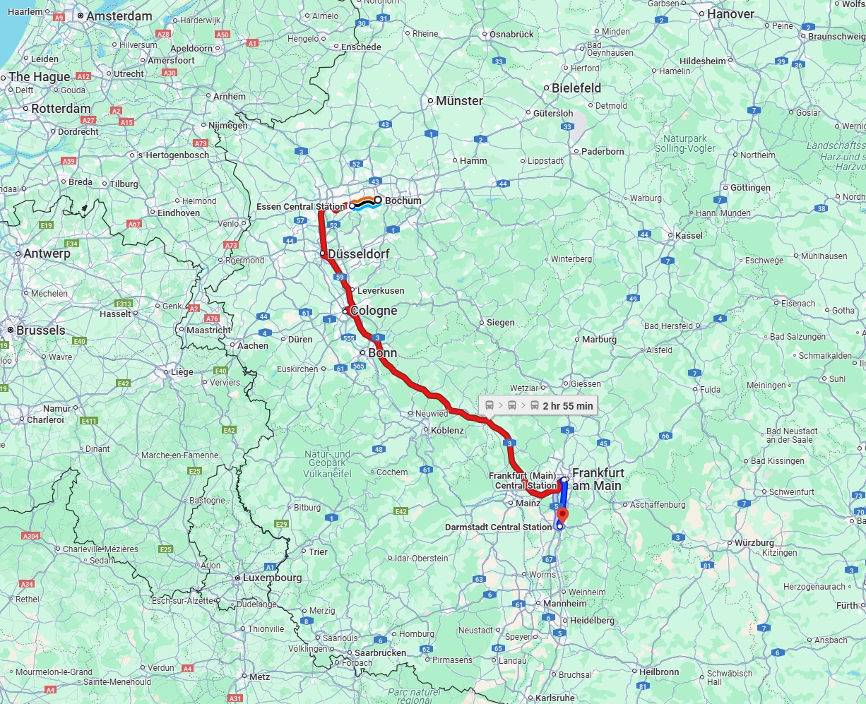 Anreise von Bochum Zu Darmstadt Über 