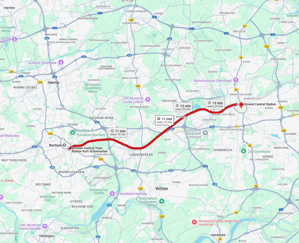 Anreise von Bochum Zu Dortmund Über 