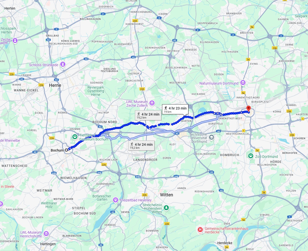 Anreise von Bochum Zu Dortmund Über 