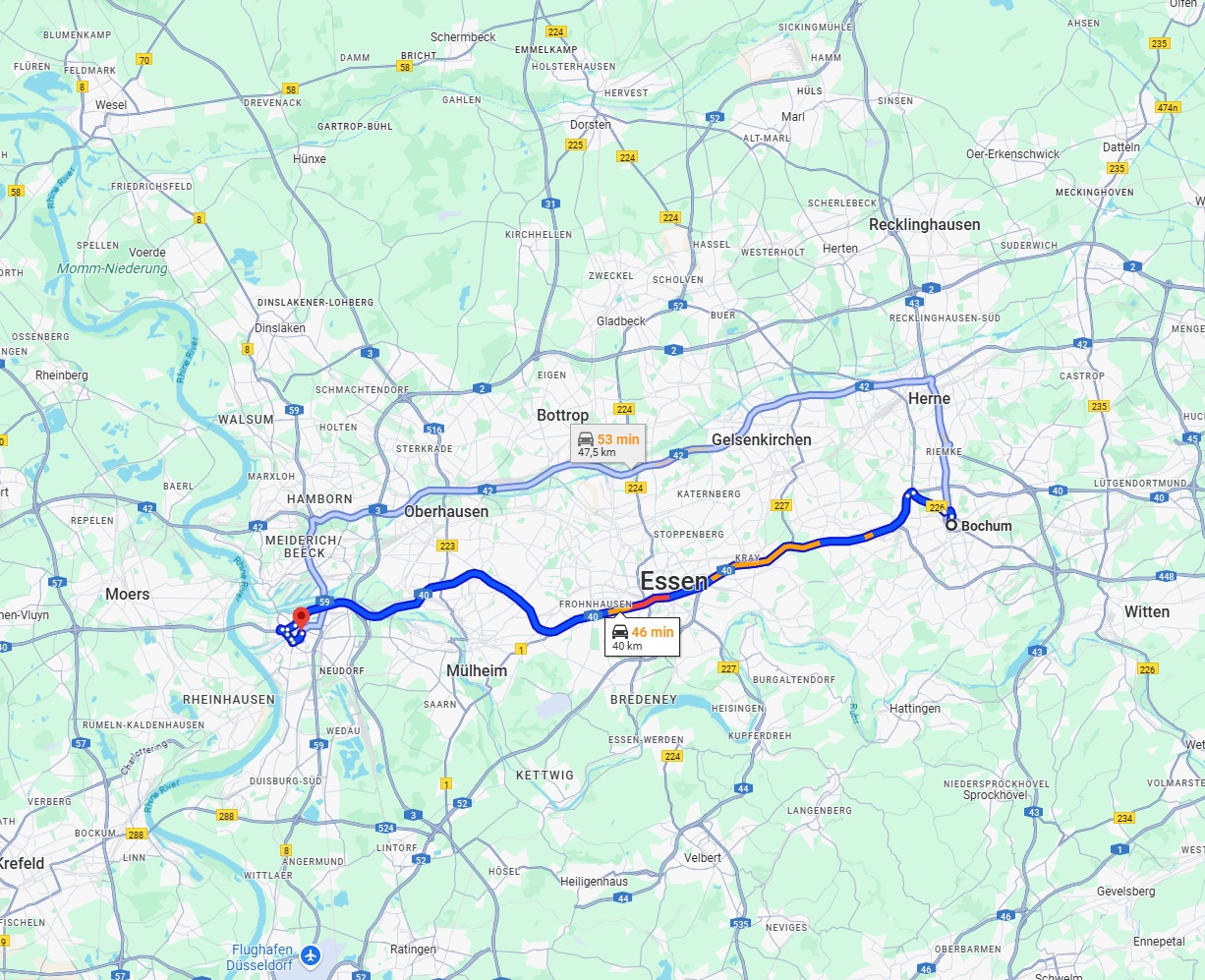 Anreise von Bochum Zu Duisburg Über via A40