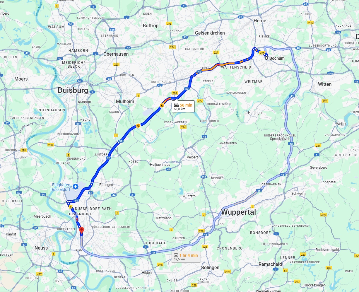 Anreise von Bochum Zu Düsseldorf Über via A52