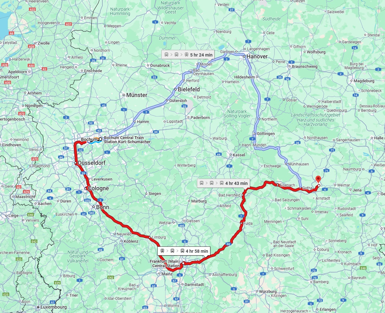 Anreise von Bochum Zu Erfurt Über 