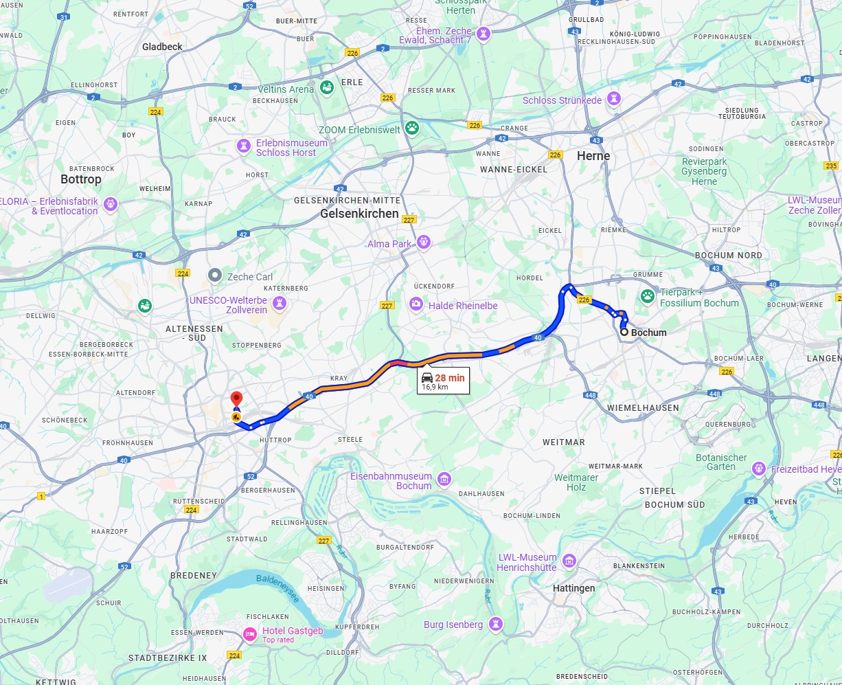 Anreise von Bochum Zu Essen Über via A40