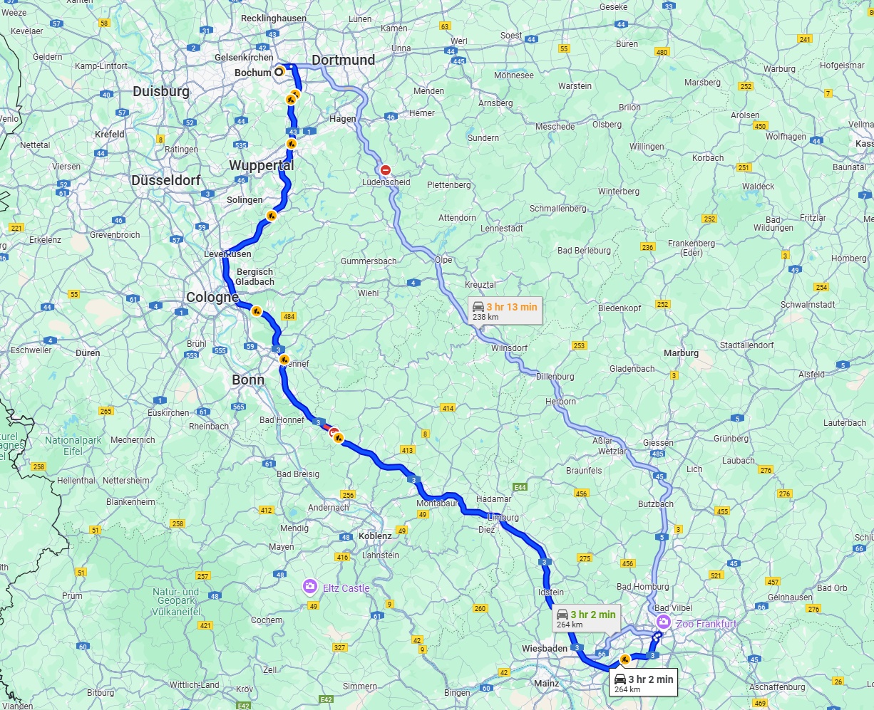 Anreise von Bochum Zu Frankfurt am Main Über via A3