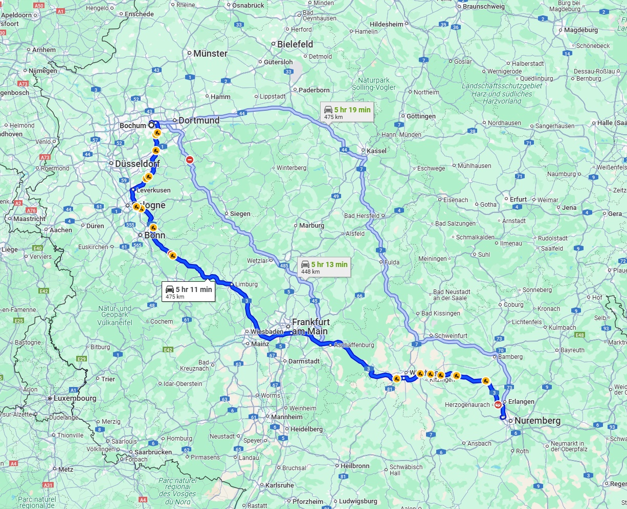 Anreise von Bochum Zu Fürth Über via A3