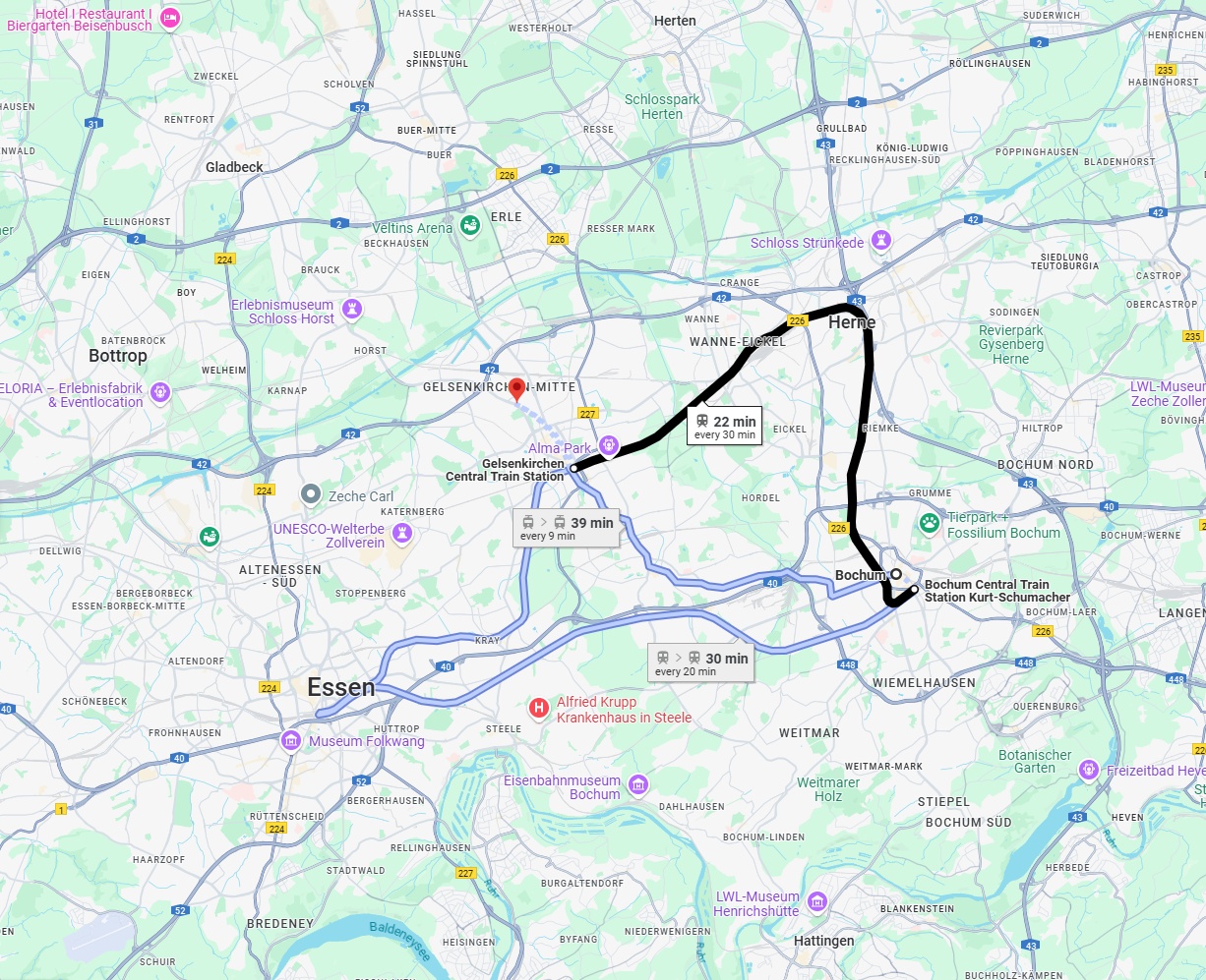 Anreise von Bochum Zu Gelsenkirchen Über 