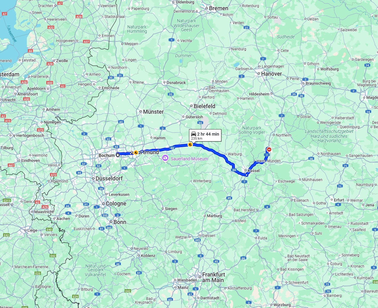 Anreise von Bochum Zu Göttingen Über via A44
